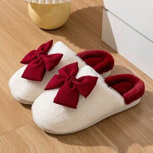 Burgundy Cute Women's Big Bow Flat Slide